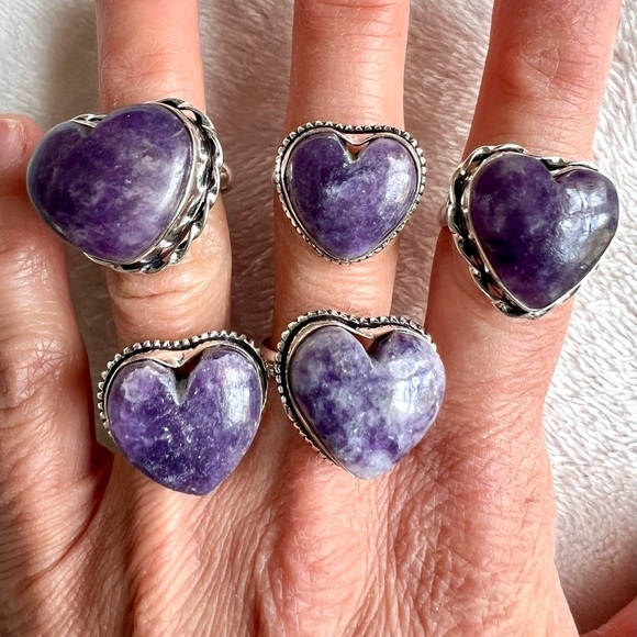 925 Akashic Records Lepidolite Heart ❤️ Ring - Picture 7 of 8